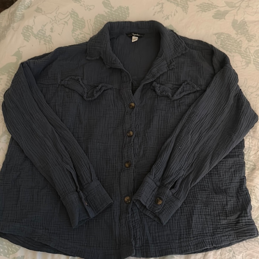 Blue waffle knit top